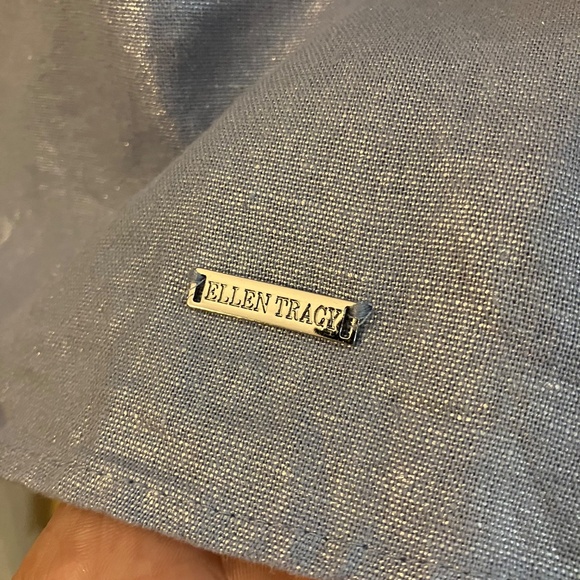 Ellen Tracy Women's Large L Blue Metallic Shimmer Linen Blouse Shirt Top Classy - Picture 4 of 7